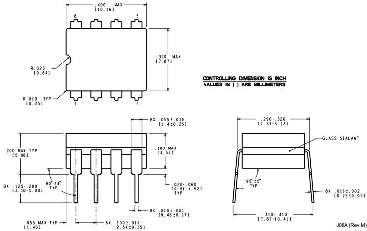 LM301 Op-Amp Dimensions