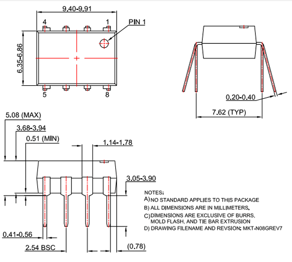 FOD3180 Dimensions 