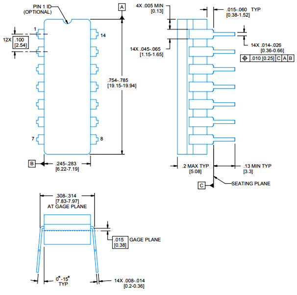 TL074 IC Dimensions